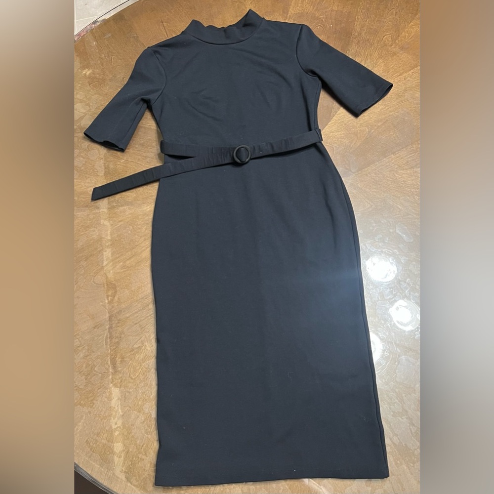 NWT Zara Black Midi Dress with Belt - Picture 7 of 7